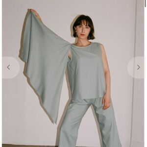 Baserange sz S Raw Silk Dahl Top Shirt Blouse Bib Panel Loops